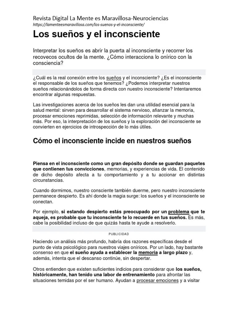 Los Sueños Y El Inconsciente | PDF | Sueño | Mente Inconsciente