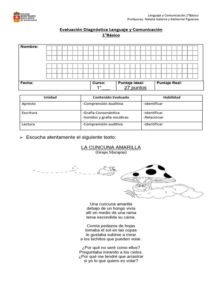 Evaluación Diagnóstica Lenguaje Y Comunicación | PDF | Escritura