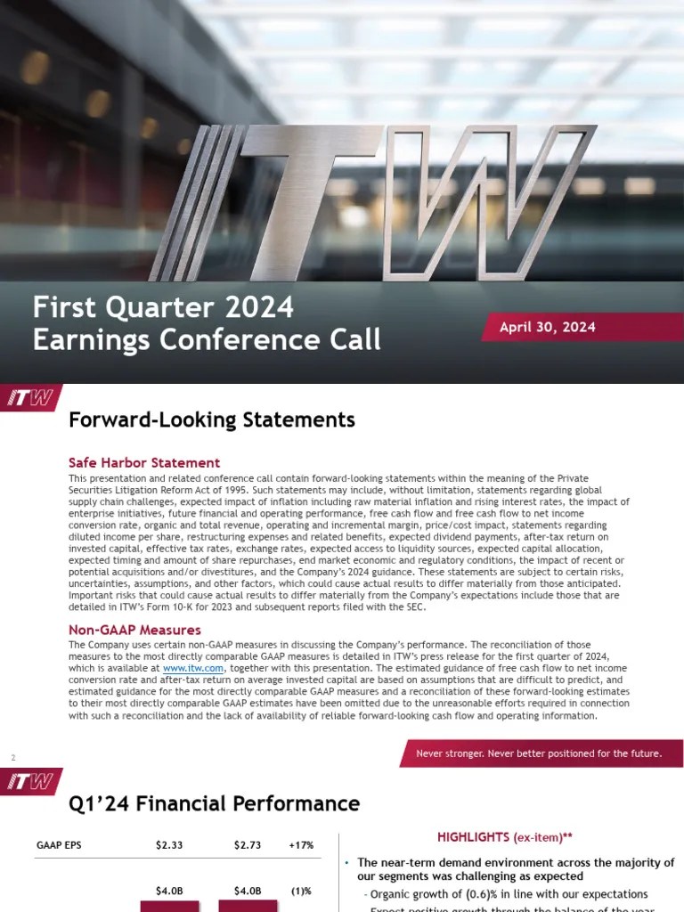ITW Slide Presentation Q1 2024 Earnings Call | PDF | Financial ...