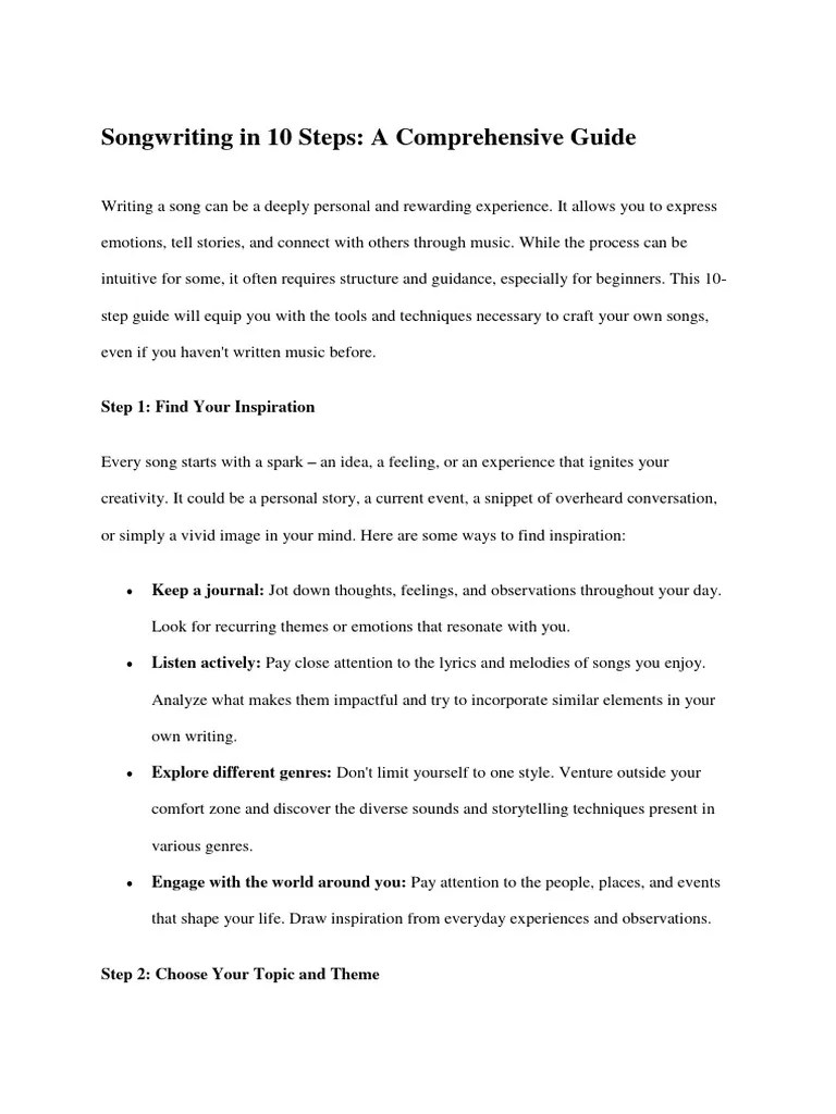 Songwriting In 10 Steps - A Comprehensive Guide | PDF | Song Structure ...