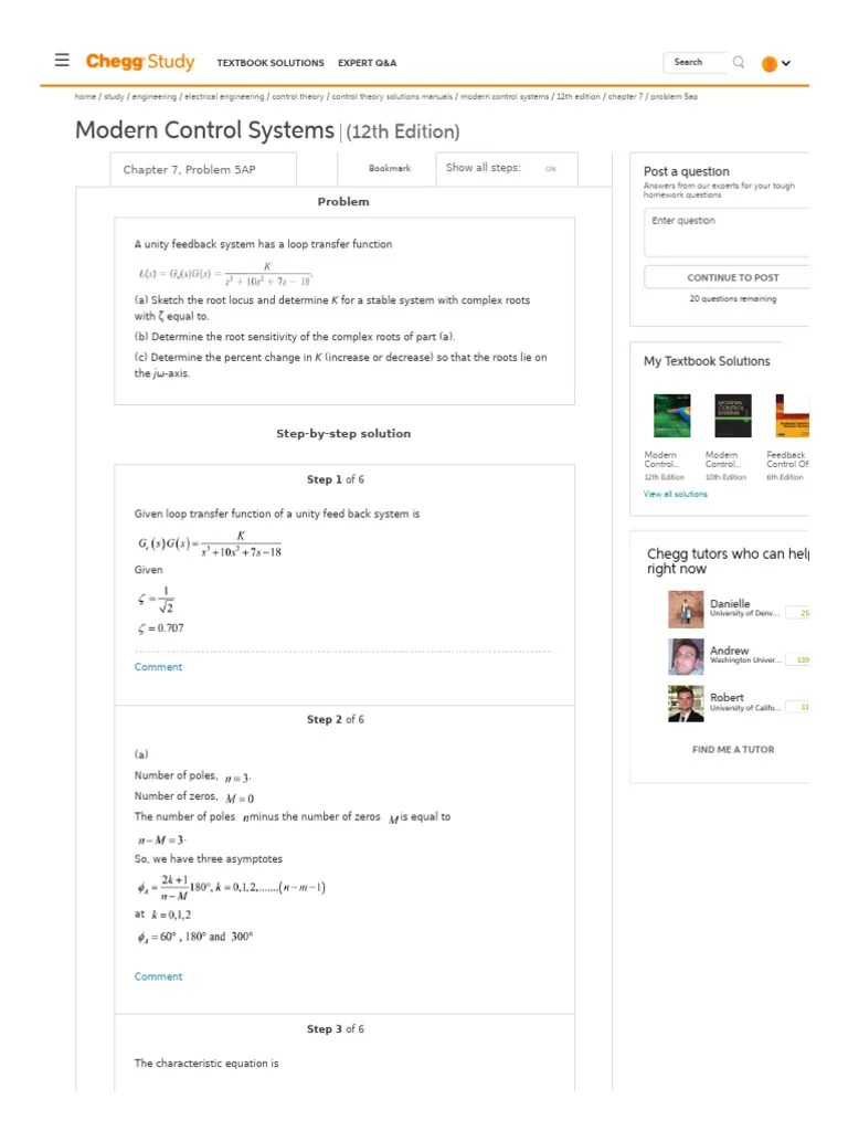 Solved A Unity Feedback System Has A Loop Transfer Functiona Chegg ...