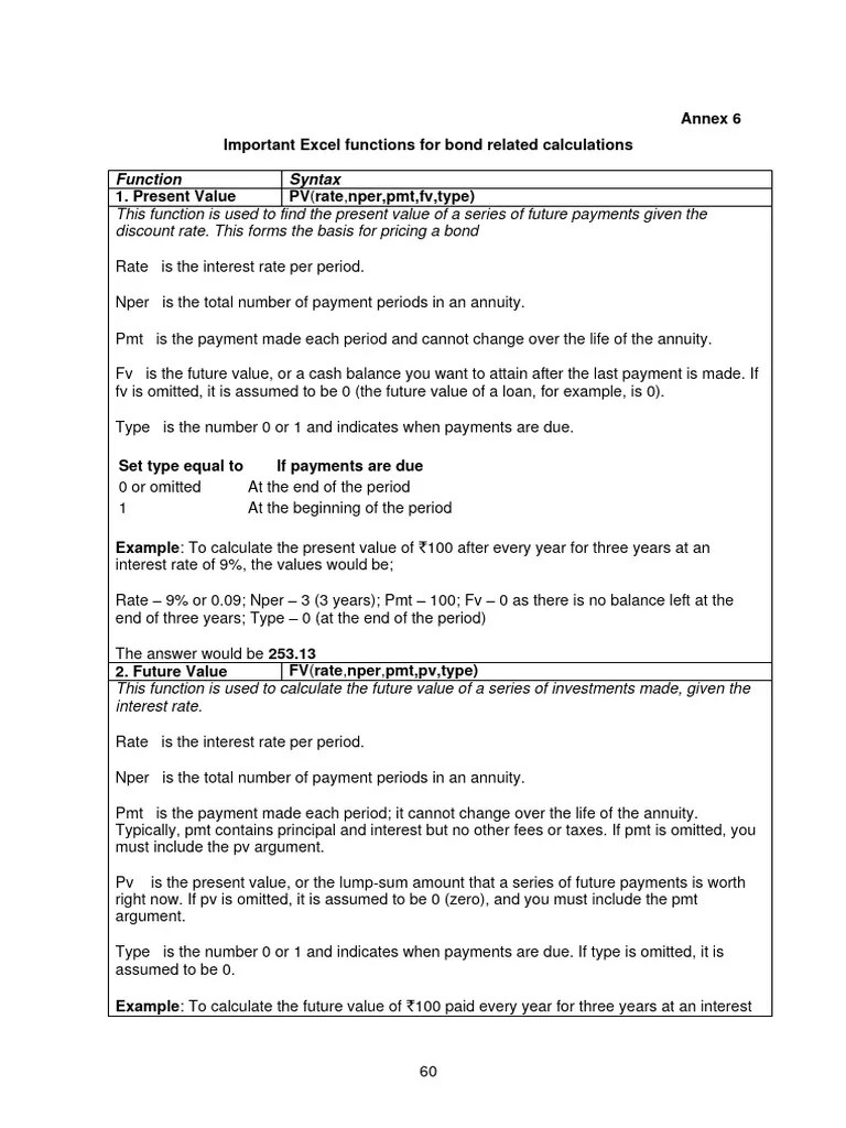 Excel Function For Bond Related Calculations | PDF | Bond Duration ...
