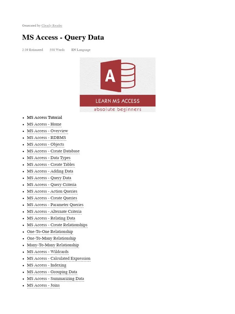 Unit8. MS Access -Create Query | PDF | Microsoft Access | Information ...