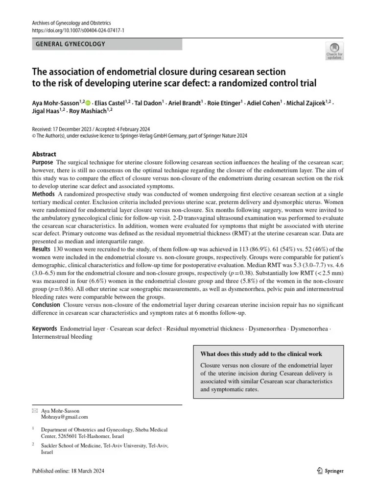 The Association Of Endometrial Closure During Cesarean Section To The ...