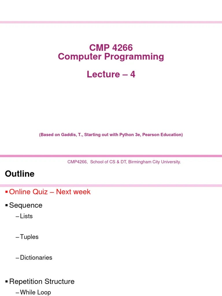 Year 1 Computer Programming - Lecture 4 | PDF | Control Flow | Computer ...