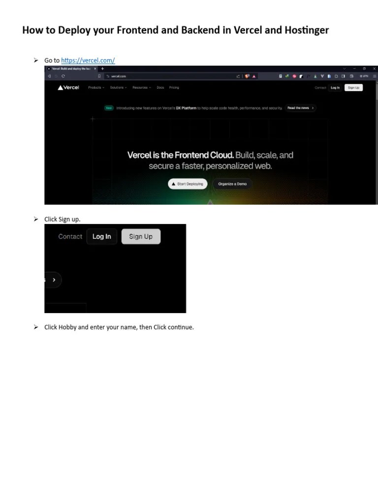 How-to-Deploy-your-Frontend-and-Backend-in-Vercel-and-Hostinger | PDF ...