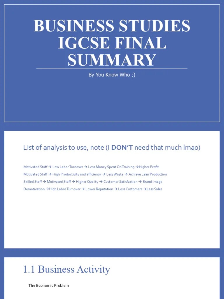 Business Studies Igcse Final Summary | PDF | Marketing | Franchising