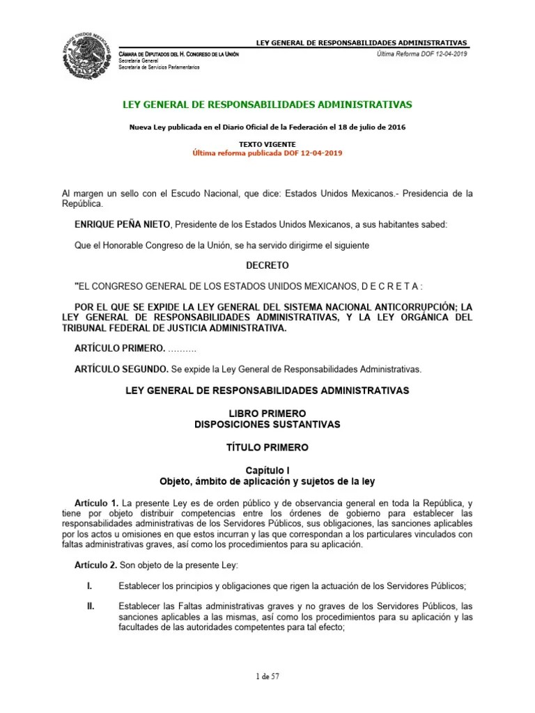 Ley General De Responsabilidades Administrativas 12-04-19 | PDF ...