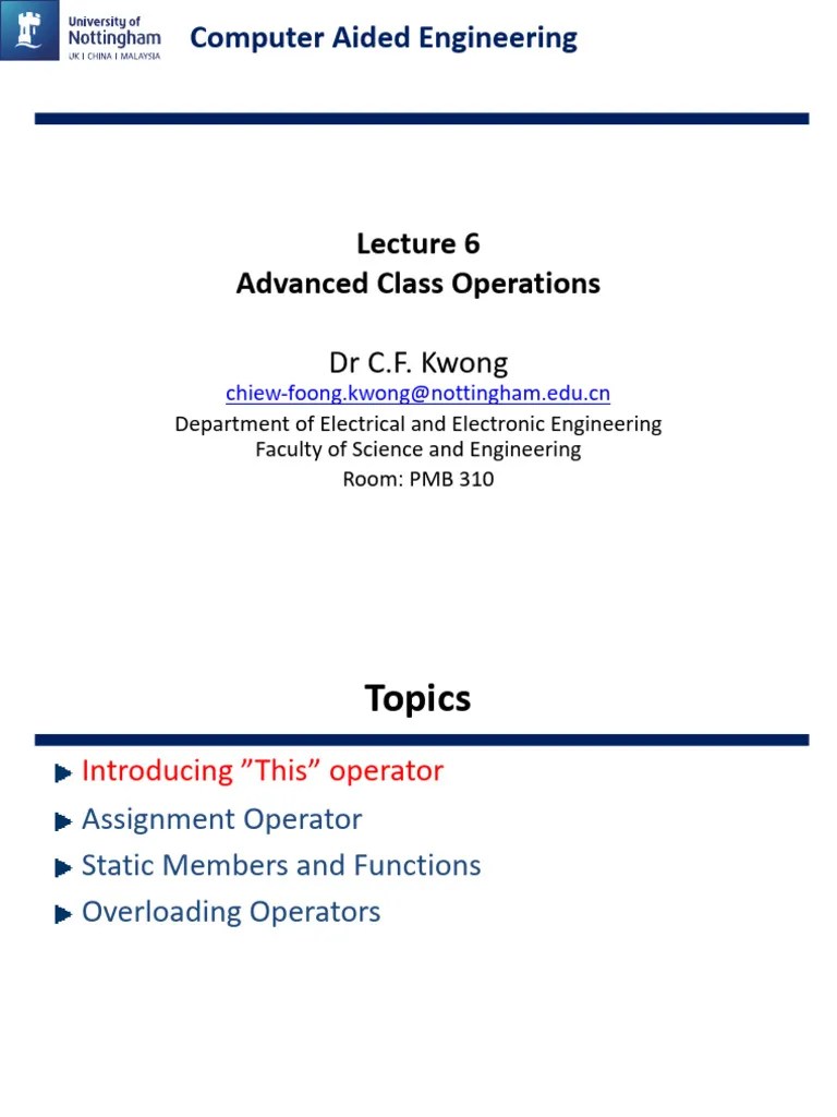 Lecture 6 - Advanced Class Operations | PDF | Pointer (Computer ...