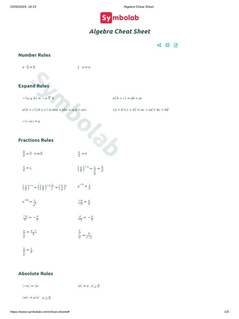 Algebra Cheat Sheet | PDF | Mathematical Notation | Complex Analysis
