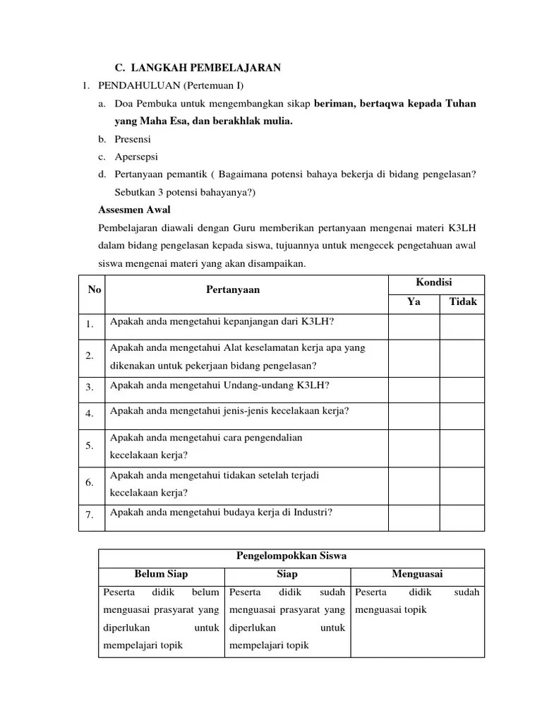 Langkah Pembelajaran K3lh Pengelasan Pdf