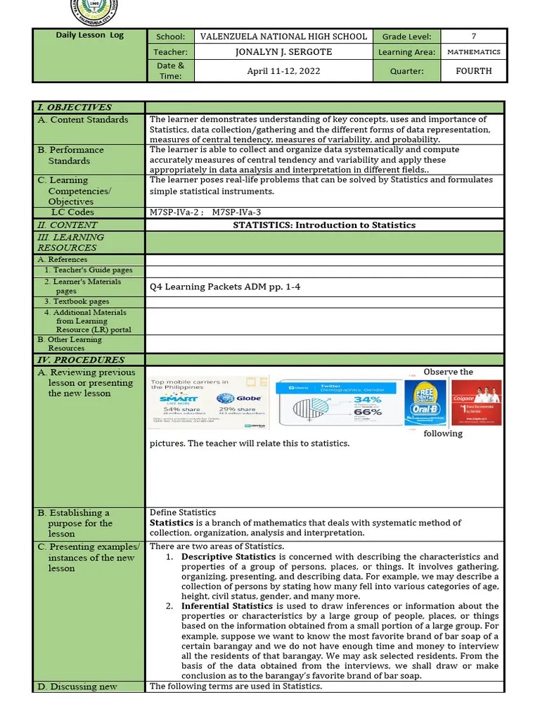 DLP Q4 W1 Math 7 | Download Free PDF | Level Of Measurement | Statistics