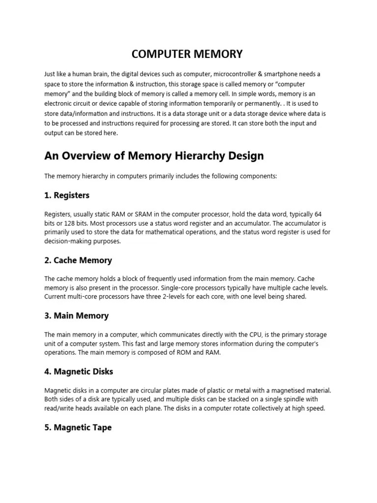 Computer Memor1 | PDF | Random Access Memory | Computer Data Storage