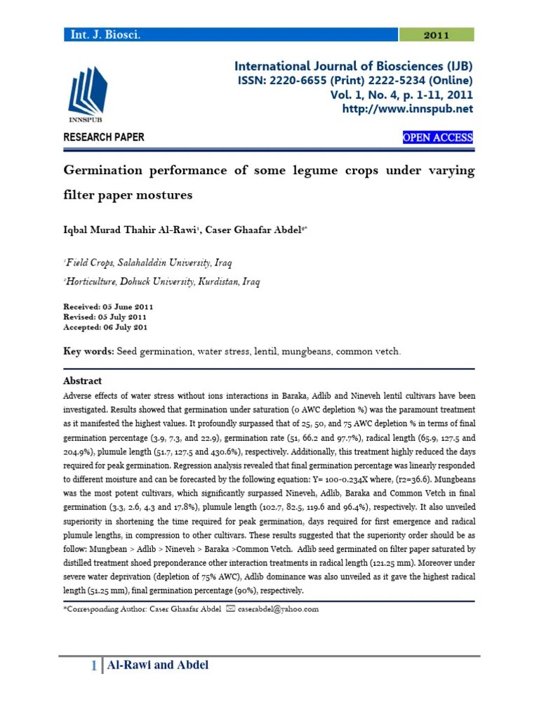 Germination Performance Of Some Legume Crops Under Varying Filter Paper ...