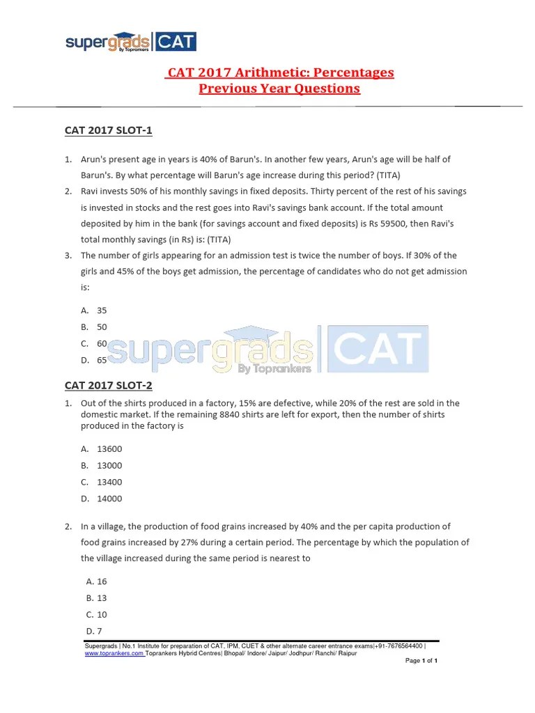 CAT Percentages PYQ 1 | PDF