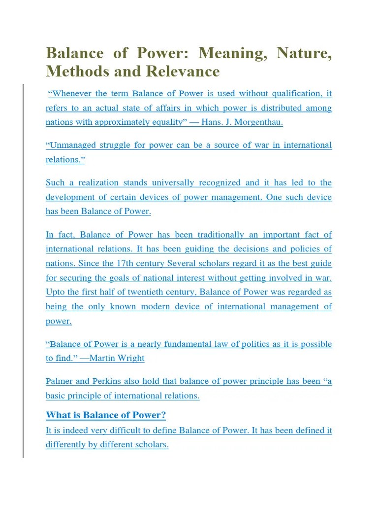 Balance Of Power | PDF | Peace | Economic Equilibrium