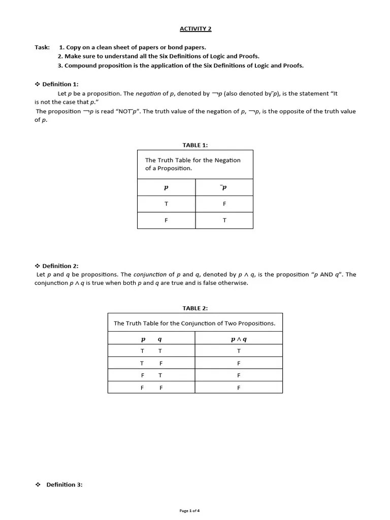 ACTIVITY 2 Logic And Proofs | PDF | Interpretation (Philosophy ...