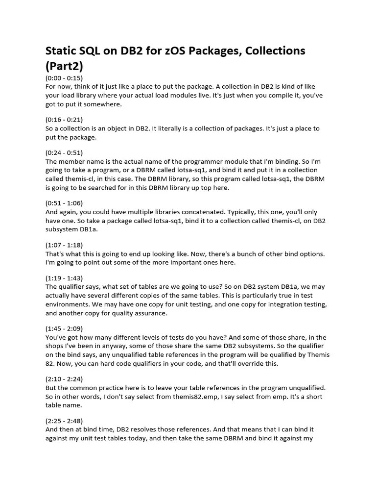 Static SQL On DB2 For ZOS Packages, Collections (Part2) English | PDF ...