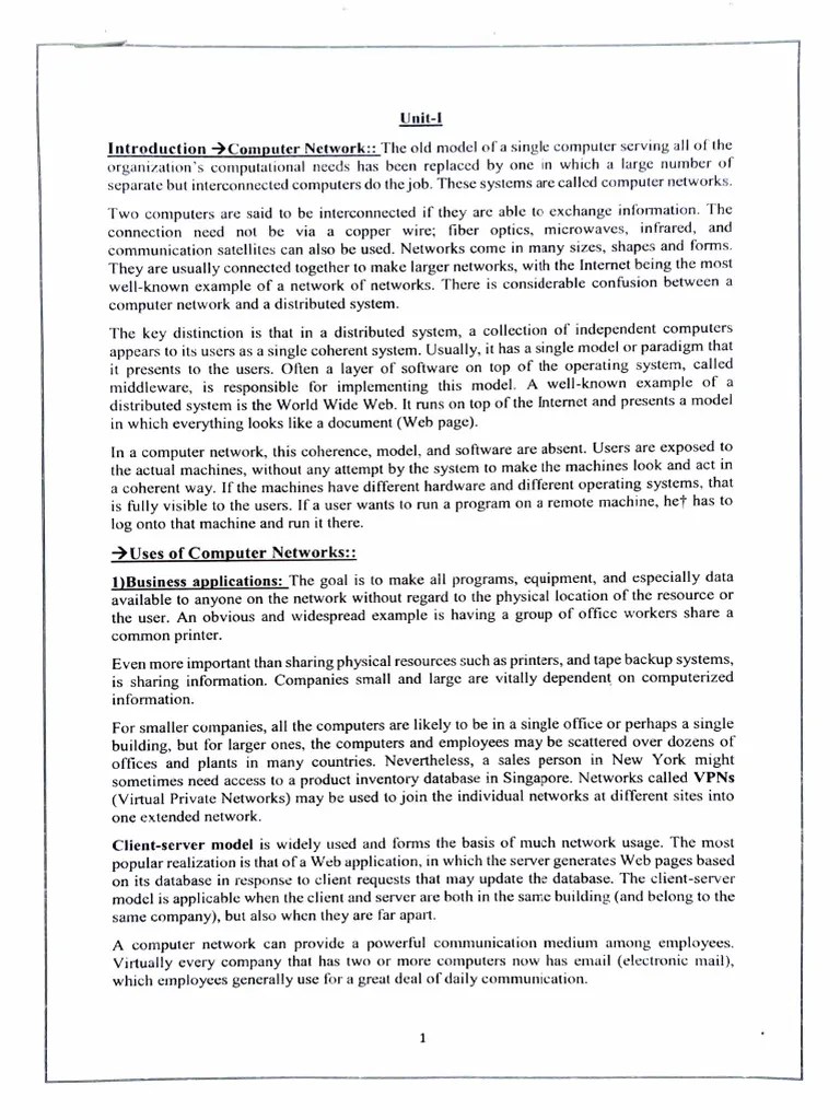 CN UNIT 1 Notes (computer Networks) | PDF