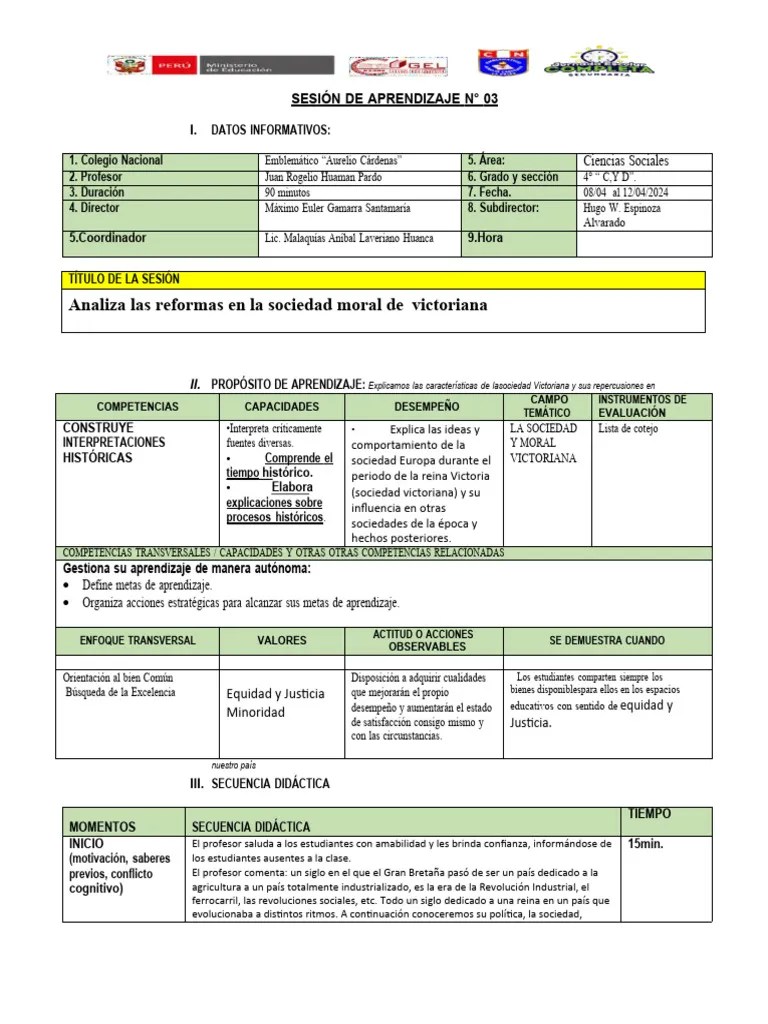 Sesión De Aprendizaje CC - SS #3 Y 4 | Descargar Gratis PDF ...