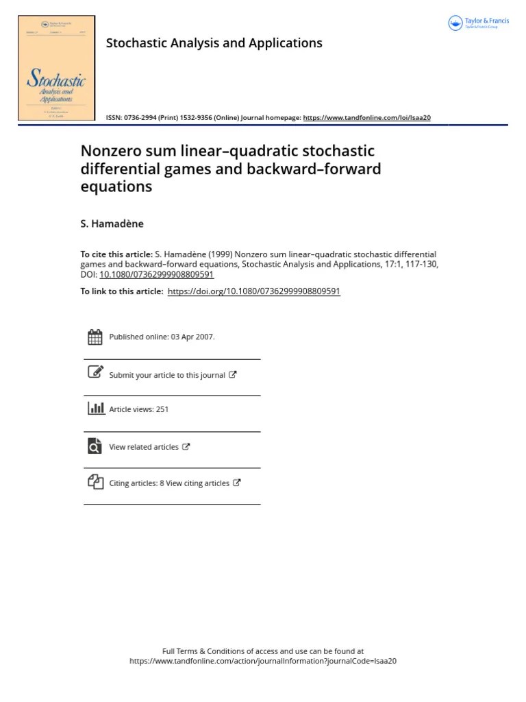 Nonzero Sum Linear Quadratic Stochastic Differential Games And Backward Forward Equations ...