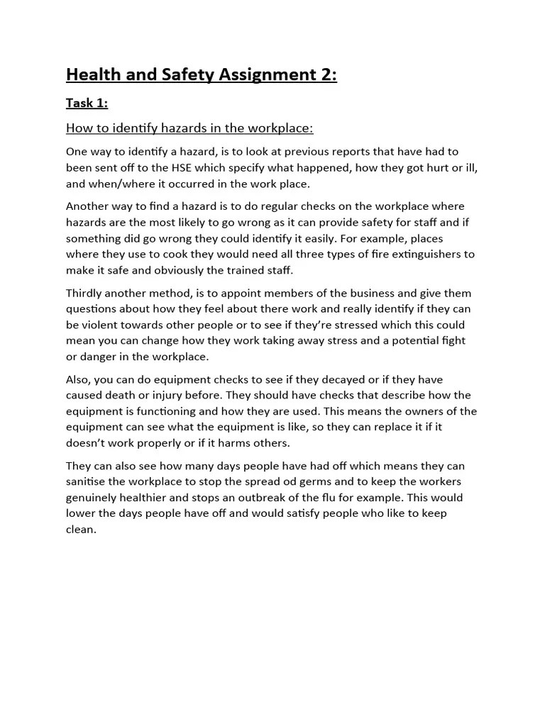 Health And Safety Assignment 2 | PDF