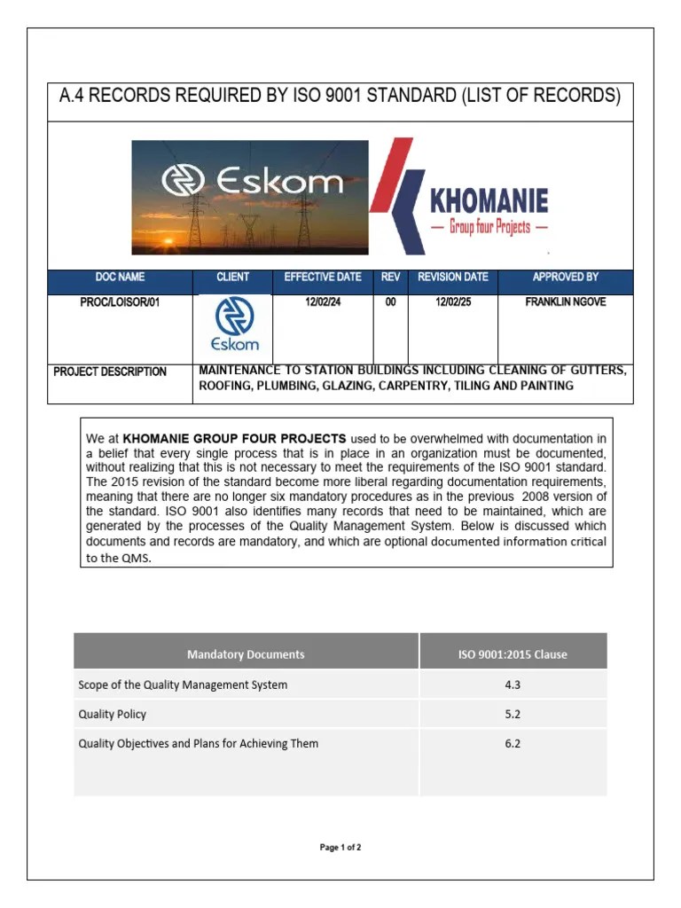A4 Records Required By Iso 9001 Standard (List Of Records) | PDF | Iso ...