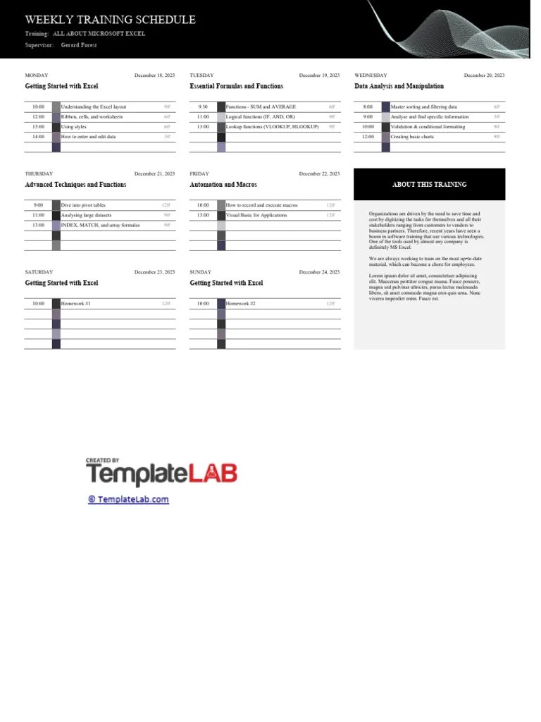 Weekly Training Schedule Template TemplateLab.com | PDF | Microsoft ...