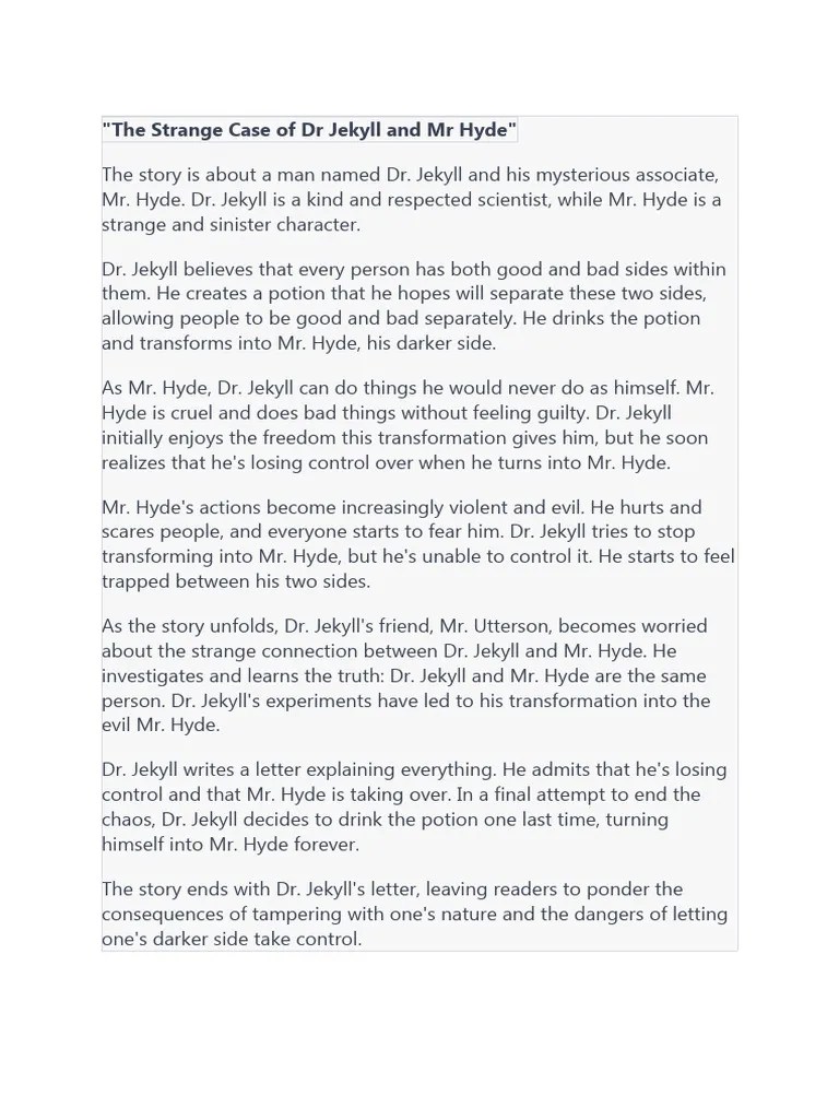 Plot Summary Jekyll Hyde Pdf