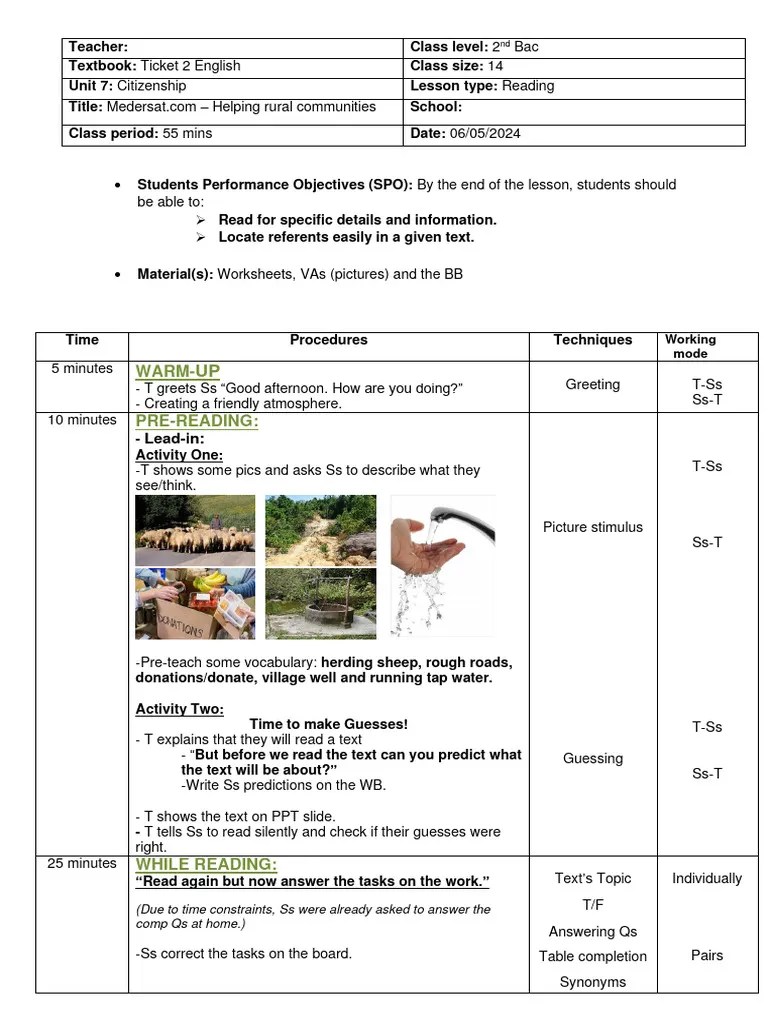Lesson Plan Reading | PDF | Cognition | Learning