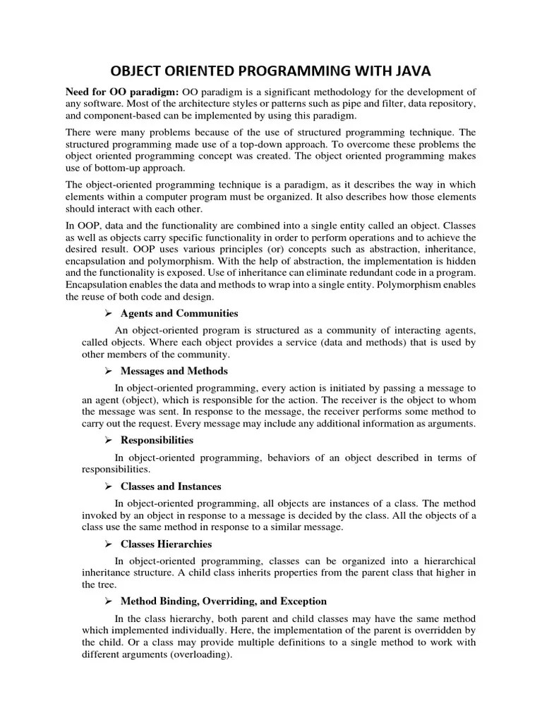 Object Oriented Programming With Java | PDF | Object Oriented ...