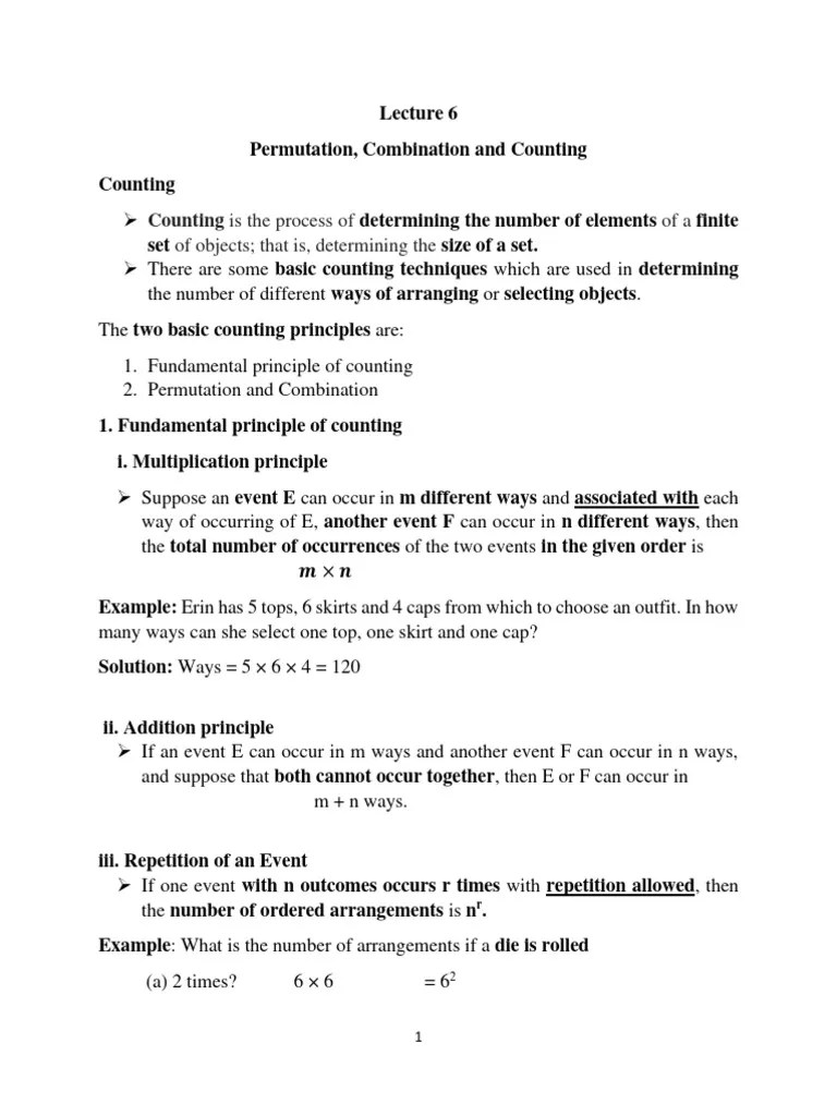 Lecture 6 Permutation And Combination | PDF | Permutation | Numbers