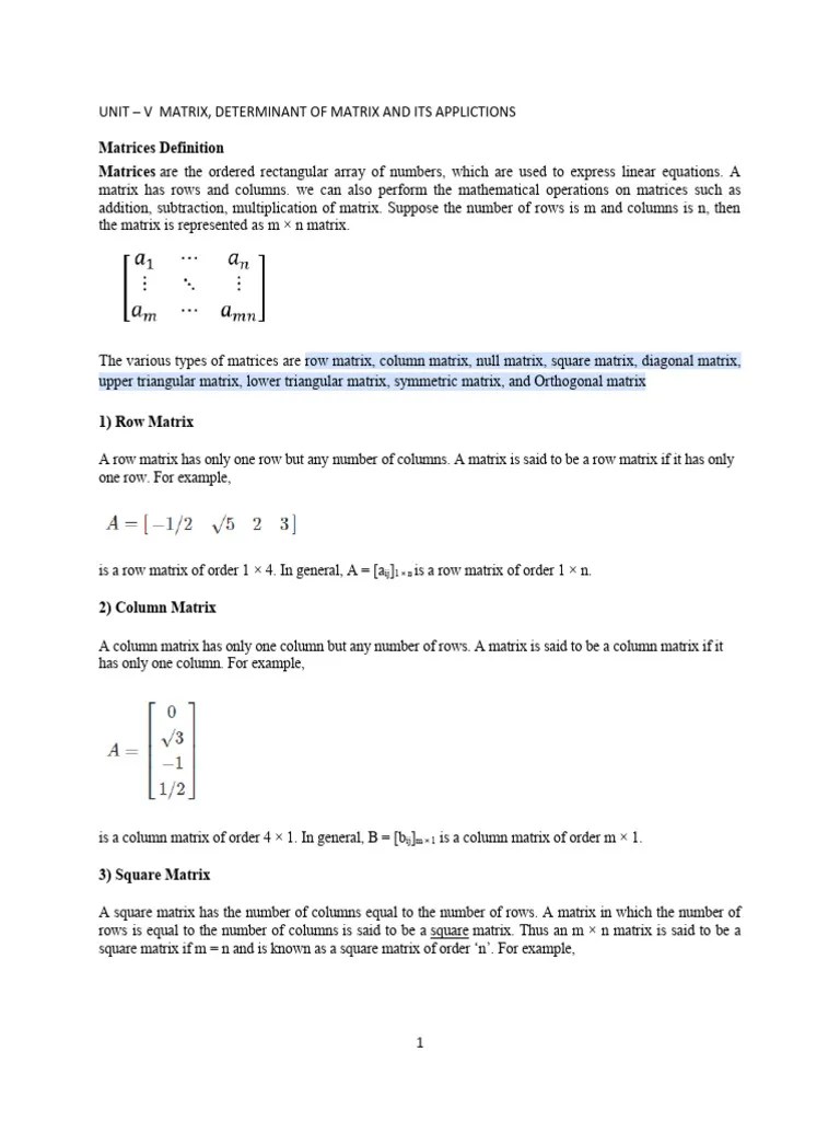 Unit V Matrix Materials | PDF | Matrix (Mathematics) | Eigenvalues And ...