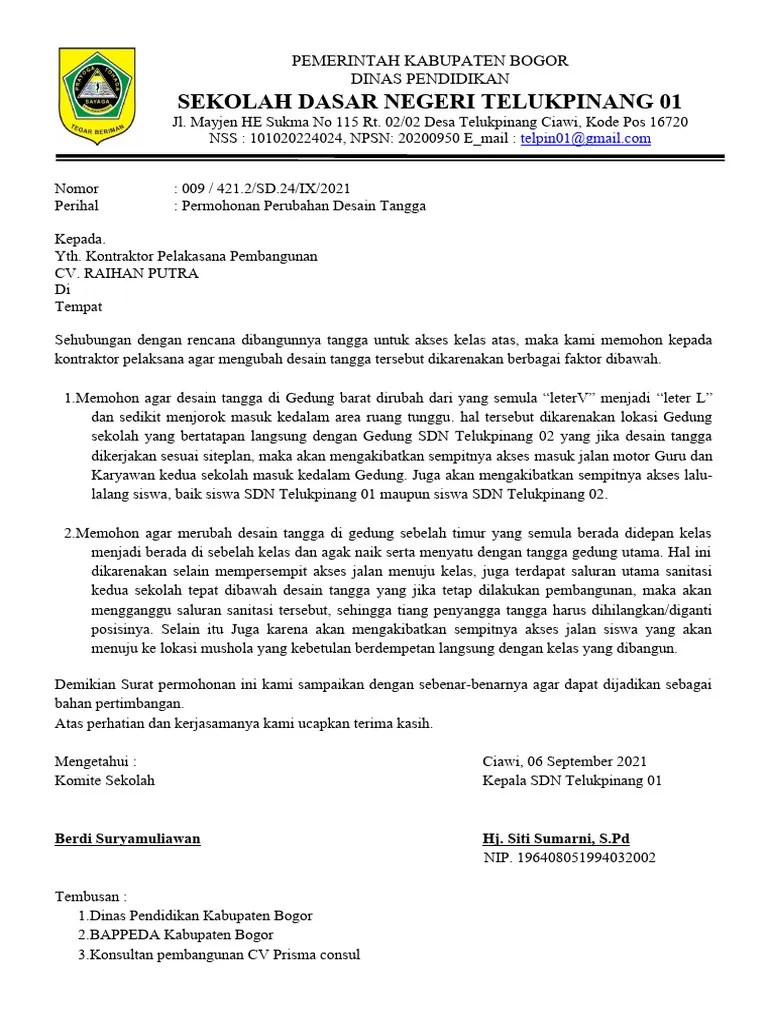 Surat Permohonan Perubahan Desain Tangga | PDF