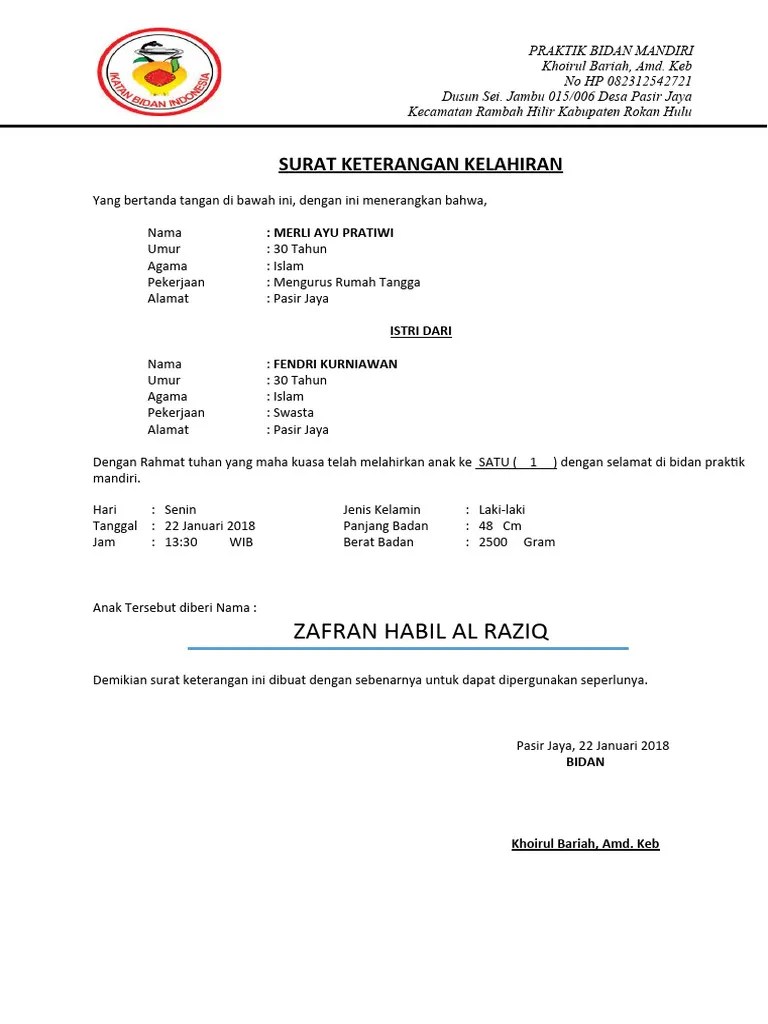 Surat Keterangan Kelahiran | PDF