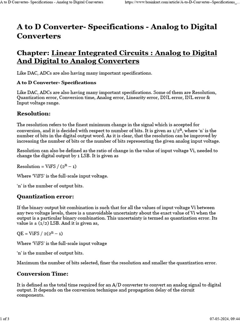 A To D Converter - Specifications - Analog To Digital Converters | PDF ...