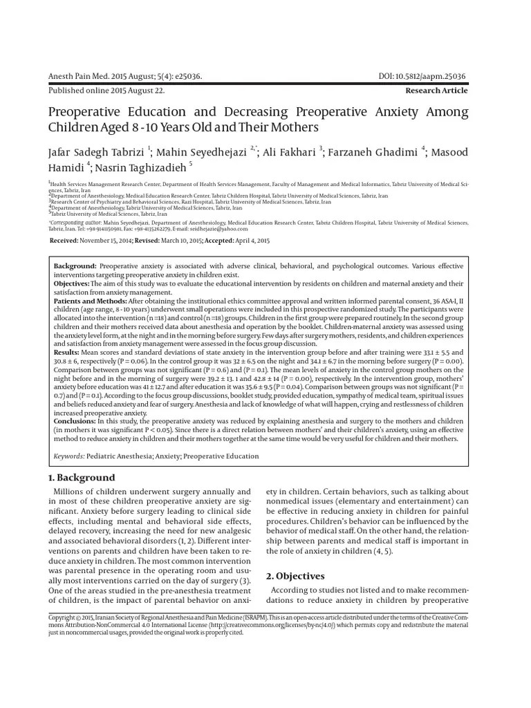 Preoperative Education And Decreasing Preoperative Anxiety Among ...