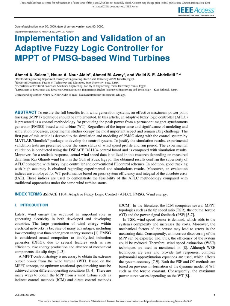 Implementation And Validation Of An Adaptive Fuzzy | PDF | Electrical ...