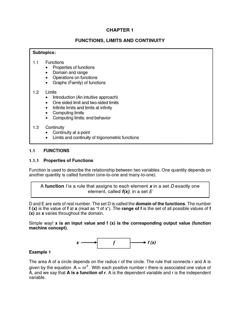 CHAPTER 1 Functions And Limit | PDF | Function (Mathematics) | Limit ...