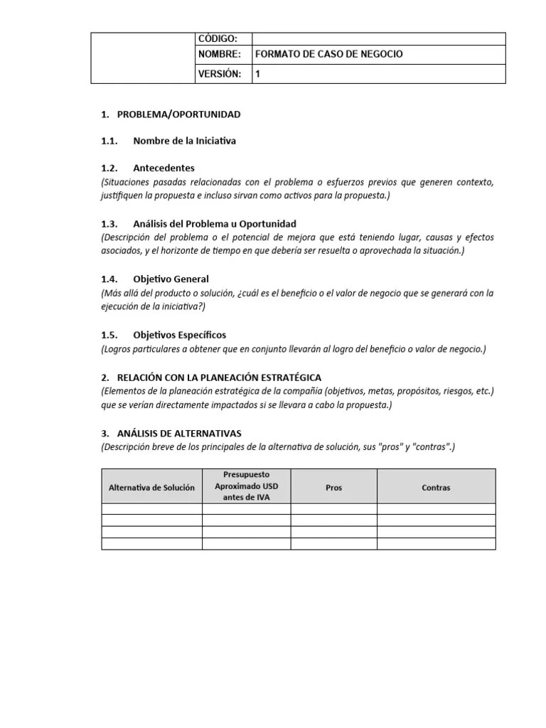 Formato De Caso De Negocio De Proyectos | PDF | Planificación | Economias