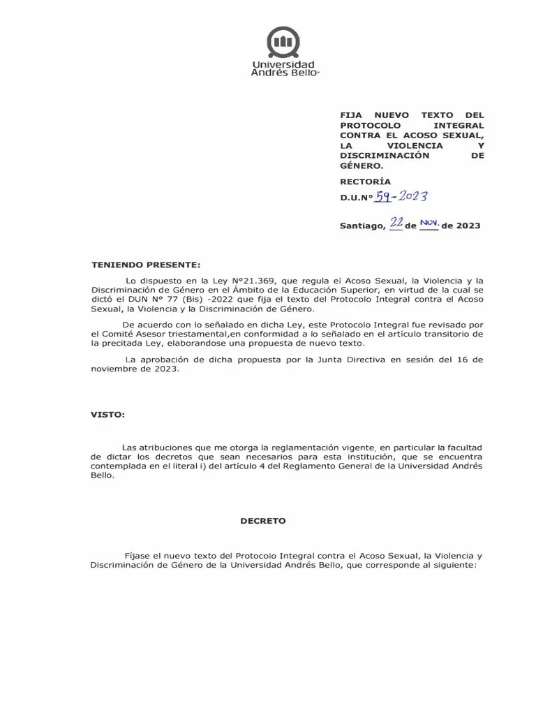 Protocolo Integral Contra El Acoso Sexual La Violencia Y Discriminacion De Genero Unab Dic 2023 ...