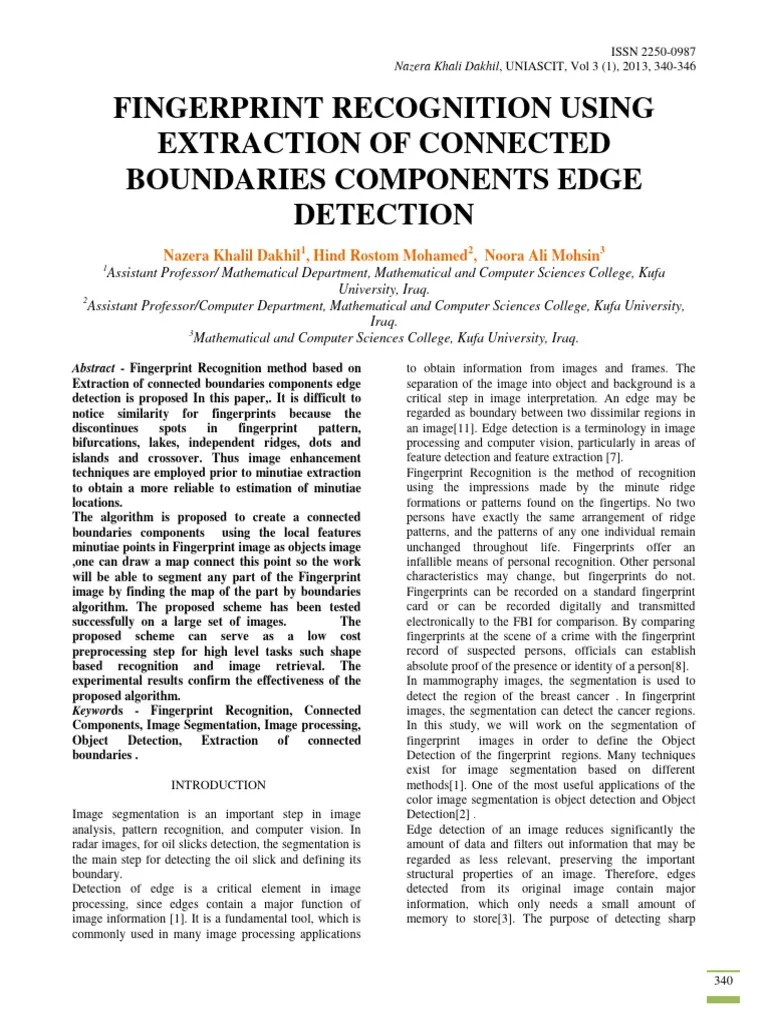 Fingerprint Recognition Using Extraction Of Connected Boundaries ...