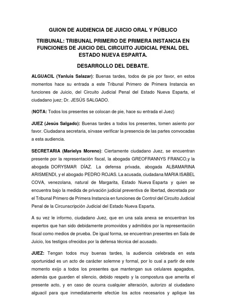 GUION JUICIO ORAL Y PUBLICO (1) | PDF | Fiscal | Testigo