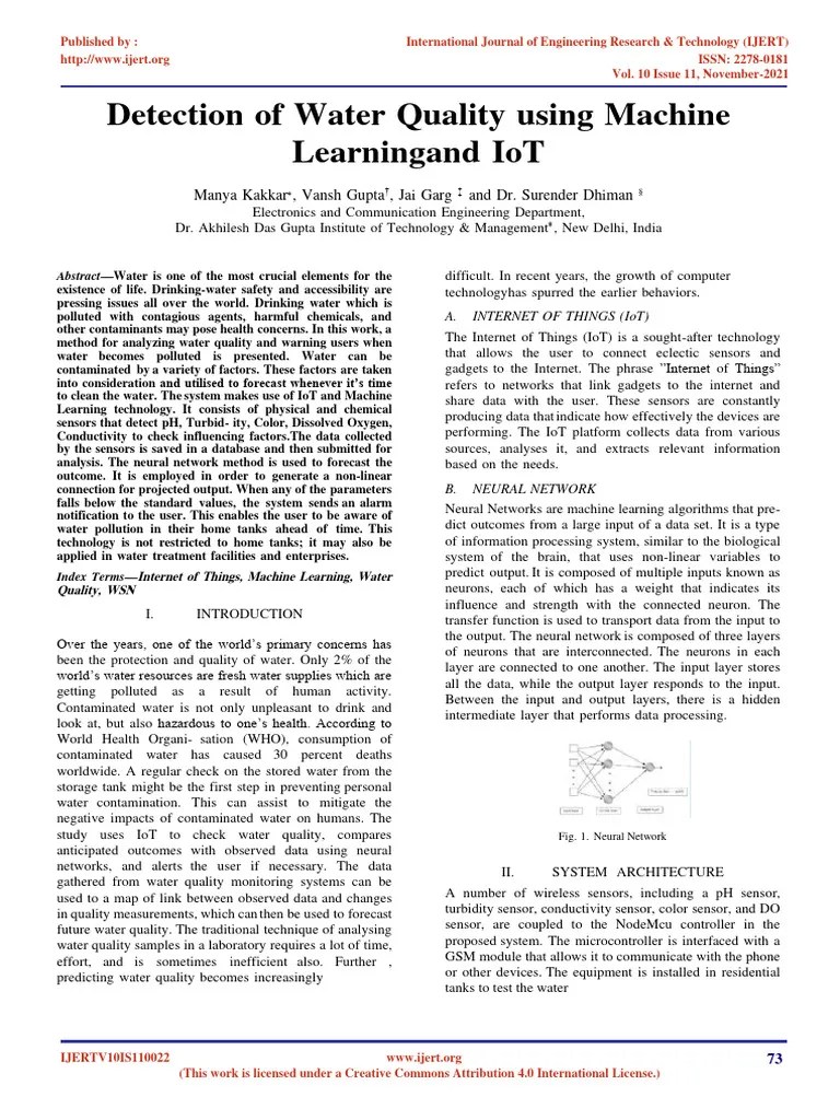 Detection Of Water Quality Using Machine | PDF | Internet Of Things ...