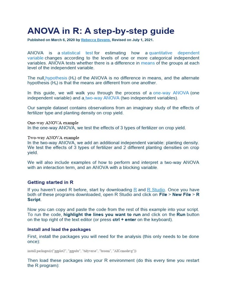 ANOVA In R | PDF | P Value | Analysis Of Variance