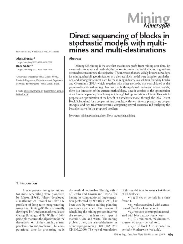 Direct Sequencing Of Blocks In Stochastic Models With Muit-Mines And Multi-Destinations | PDF ...