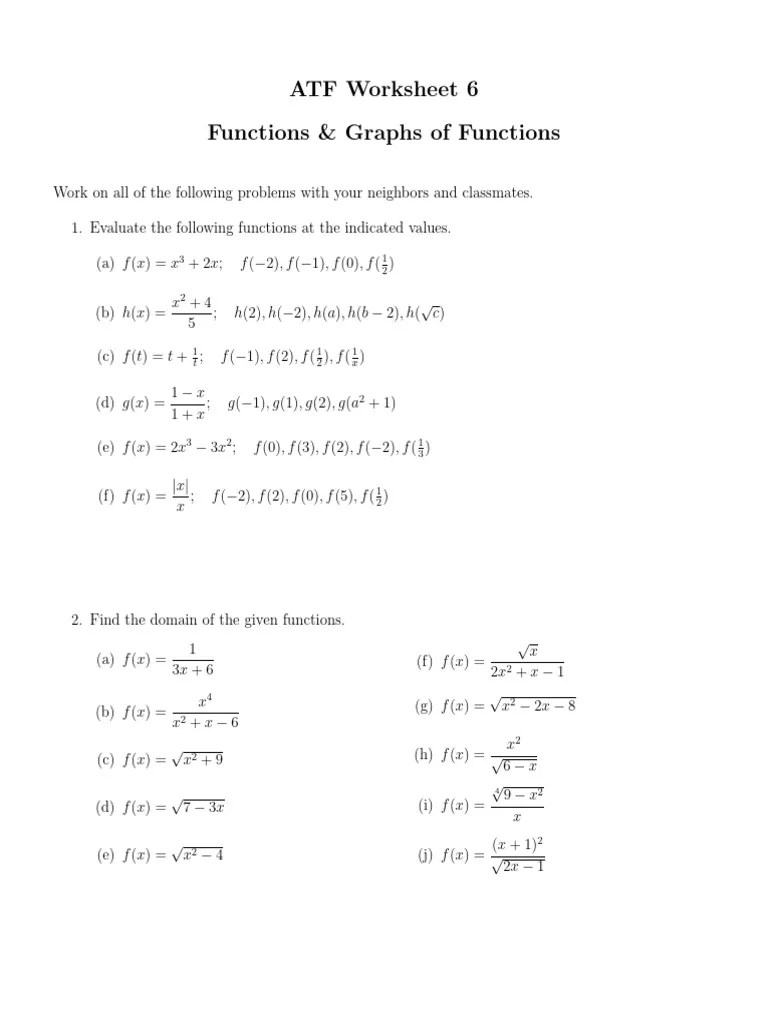 Worksheet 6 - Functions And Graphs Of Functions | PDF | Mathematical ...