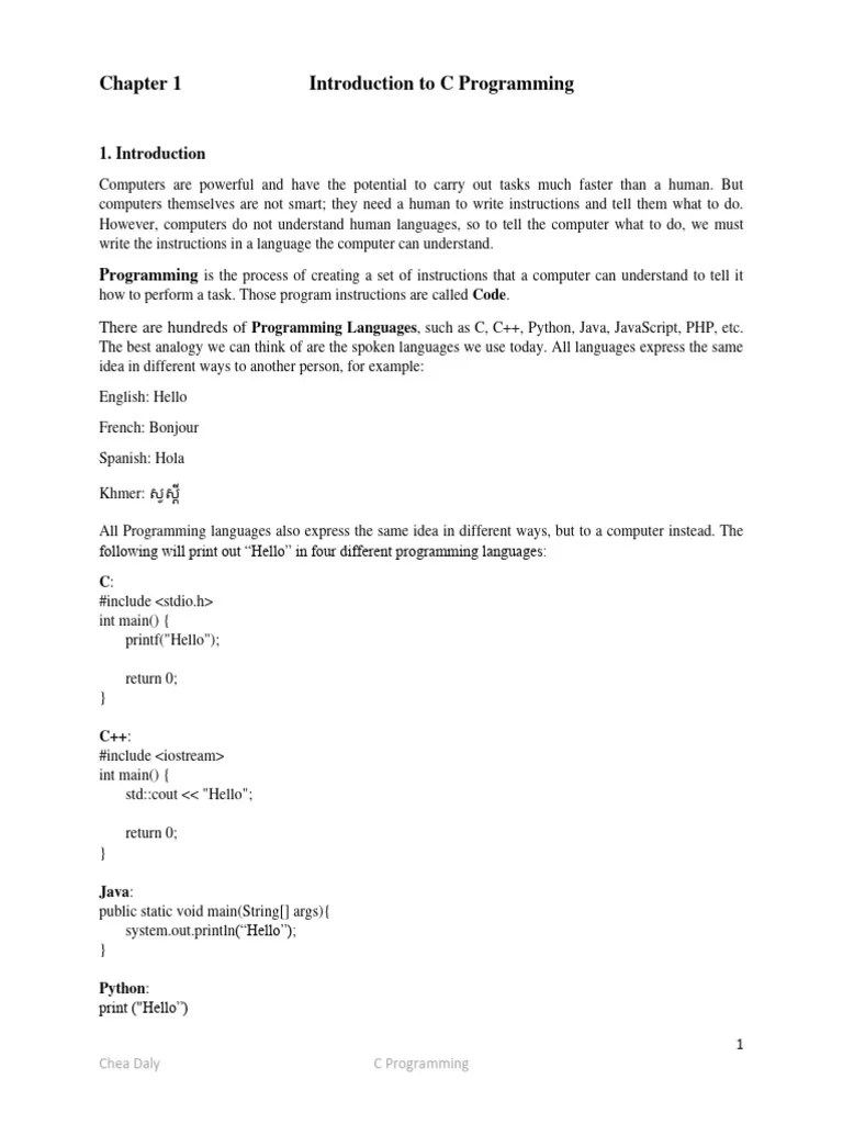 01 - Introduction To C Programming | PDF | Reserved Word | Data Type