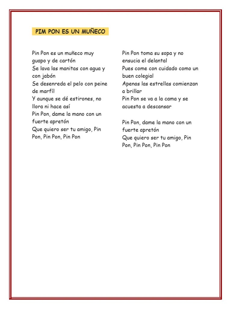 Pin Pon Es Un Muñeco Muy Guapo Y De Cartón | PDF | Canciones