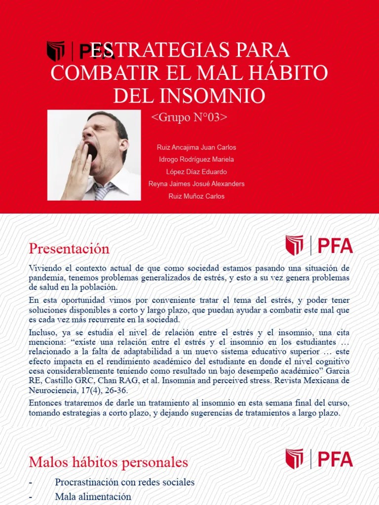 ESTRATEGIAS PARA COMBATIR EL INSOMNIO Tutoria III | PDF | Dormir | Estrés (biología)